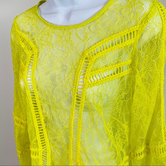 H&M Beautiful Neon Yellow Lace Dress Size 6 - Picture 5 of 8